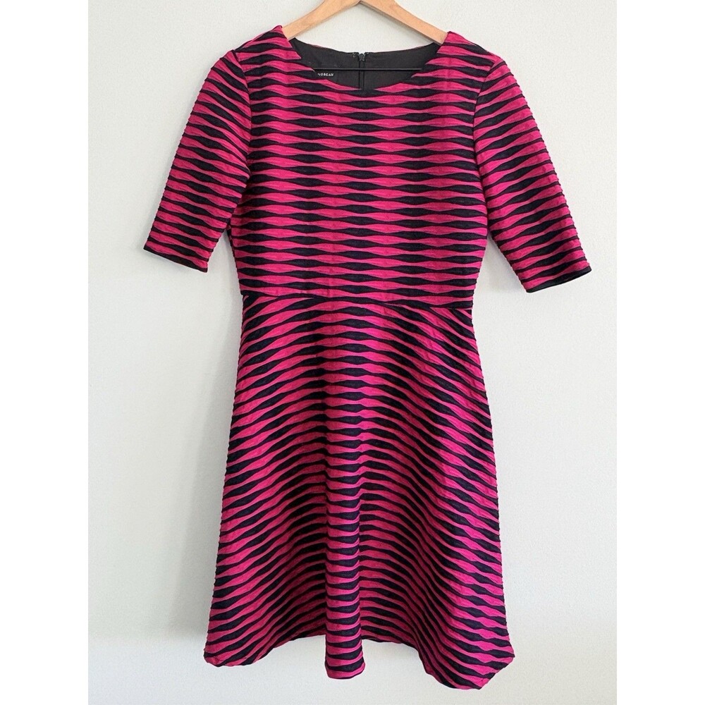 Donna Morgan Dress Fit & Flare Pink Black Stripe Womens Size 6 Stretch